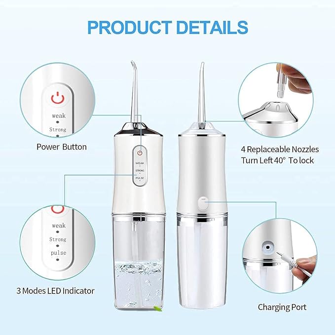 Water Flosser Portable Oral Irrigator with 3 Modes, 4 Jet Tips, Cordless Rechargeable